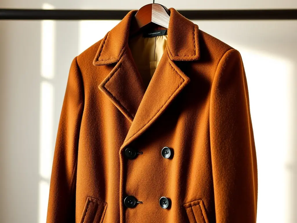 A close-up shot of the Classic Trench Coat, showcasing its double-breasted design, belted waist, and water-resistant fabric. The image highlights the coat's sophisticated style and functional features, perfect for transitional weather.